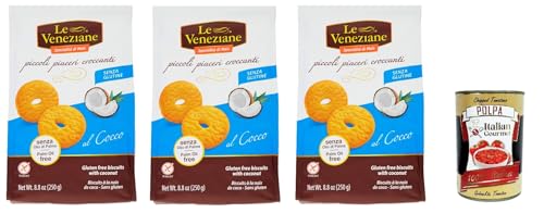 Le Veneziane piccoli piaceri croccanti senza glutine, biscotti al Cocco. Kokoskekse. kuchen gluten free, glutenfrei 3x 250 g + Italian Gourmet polpa 400g von Italian Gourmet E.R.