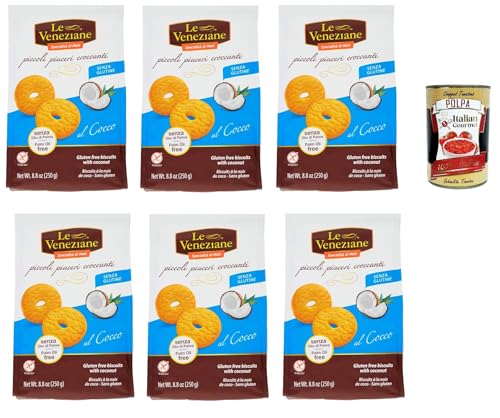 Le Veneziane piccoli piaceri croccanti senza glutine, biscotti al Cocco. Kokoskekse. kuchen gluten free, glutenfrei 6x 250 g + Italian Gourmet polpa 400g von Italian Gourmet E.R.