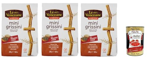 Le veneziane, mini grissini con sesamo e chia senza glutine, gluten free breadstick, glutenfreie Mini-Grissini mit Sesam und Chia, 3x 250g + Italian Gourmet polpa 400g von Italian Gourmet E.R.