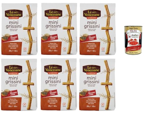 Le veneziane, mini grissini con sesamo e chia senza glutine, gluten free breadstick, glutenfreie Mini-Grissini mit Sesam und Chia, 6x 250g + Italian Gourmet polpa 400g von Italian Gourmet E.R.