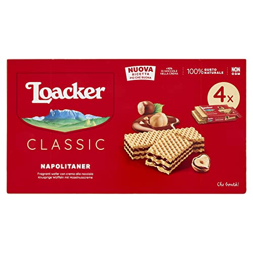 Loacker Classic Würfel Haselnuss schoko reigel kekse Waffeln Napolitaner Multipack (4x 45g) von Italian Gourmet E.R.