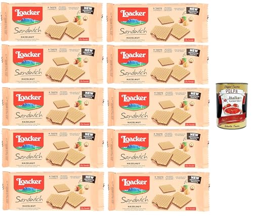 Loacker - Haselnuss-Sandwich - Waffel mit 2 leckeren knusprigen Waffeln gefüllt mit 100% italienischer Haselnusscreme 10x75gr+Italian Gourmet Polpa di Pomodoro 400gr Loacker - Haselnuss-Sandwich - Waffel mit 2 leckeren knusprigen Waffeln gefüllt mit 100% italienischer Haselnusscreme 10x75gr+Italian Gourmet Polpa di Pomodoro 400gr von Italian Gourmet E.R.