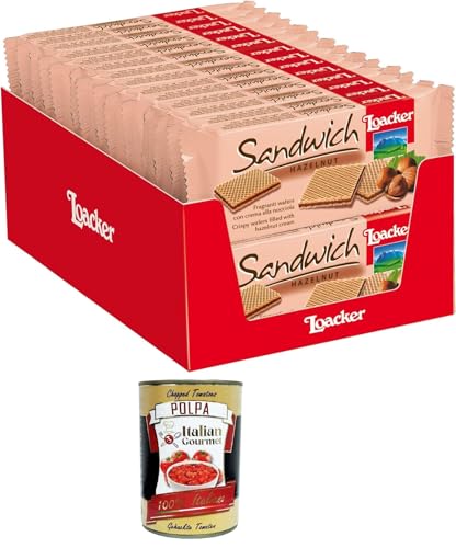Loacker - Haselnuss-Sandwich - Waffel mit 2 leckeren knusprigen Waffeln gefüllt mit 100% italienischer Haselnusscreme 28x75gr+Italian Gourmet Polpa di Pomodoro 400gr Loacker - Haselnuss-Sandwich - Waffel mit 2 leckeren knusprigen Waffeln gefüllt mit 100% italienischer Haselnusscreme 28x75gr+Italian Gourmet Polpa di Pomodoro 400gr von Italian Gourmet E.R.