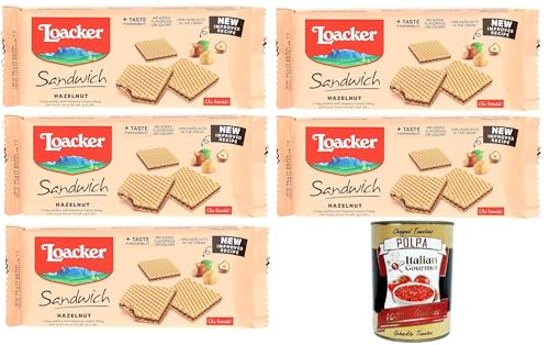 Loacker - Haselnuss-Sandwich - Waffel mit 2 leckeren knusprigen Waffeln gefüllt mit 100% italienischer Haselnusscreme 5x75gr+Italian Gourmet Polpa di Pomodoro 400gr Loacker - Haselnuss-Sandwich - Waffel mit 2 leckeren knusprigen Waffeln gefüllt mit 100% italienischer Haselnusscreme 5x75gr+Italian Gourmet Polpa di Pomodoro 400gr von Italian Gourmet E.R.