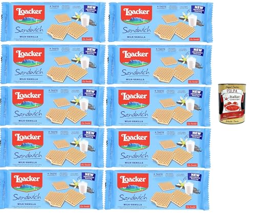 Loacker - Milch-Vanille-Sandwich - Waffelkekse mit einem Herz aus Milch und Vanillecreme, umhüllt von 2 knusprigen Kakaowaffeln 10x75gr+Italian Gourmet Polpa di Pomodoro 400gr Loacker - Milch-Vanille-Sandwich - Waffelkekse mit einem Herz aus Milch und Vanillecreme, umhüllt von 2 knusprigen Kakaowaffeln 10x75gr+Italian Gourmet Polpa di Pomodoro 400gr von Italian Gourmet E.R.