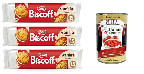Lotus Biscoff Biscotto Sandwich con Ripieno al Gusto Vaniglia Sandwichkeks mit Vanillefüllung | 15 Kekse pro Packung 3 x 150 g+ Italian Gourmet polpa 400g Lotus Biscoff Biscotto Sandwich con Ripieno al Gusto Vaniglia Sandwichkeks mit Vanillefüllung | 15 Kekse pro Packung 3 x 150 g+ Italian Gourmet polpa 400g von Italian Gourmet E.R.