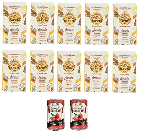 MOLINO CAPUTO Antico Mühle Caputo Semola Hartkorn Rimacinata 10-Pack + Italian Gourmet 100% italienische geschälte Tomaten dosen 2x 400g von Italian Gourmet E.R.