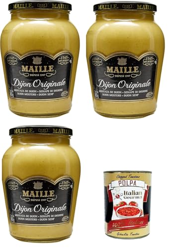 Maille Original Big Size Dijon-Senf, traditioneller kräftiger Dijon-Senf, weiche und cremige Konsistenz, geeignet für Sandwiches, Hühnchen- und Fischrezepte, 3x 800-ml-Glas+ Italian Gourmet polpa 400g Maille Original Big Size Dijon-Senf, traditioneller kräftiger Dijon-Senf, weiche und cremige Konsistenz, geeignet für Sandwiches, Hühnchen- und Fischrezepte, 3x 800-ml-Glas+ Italian Gourmet polpa 400g von Italian Gourmet E.R.