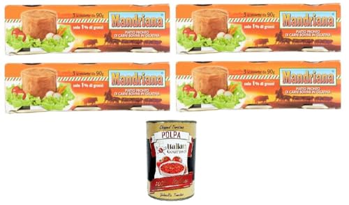 Mandriana, Piatto Pronto di Carne Bovina in gelatina Fertiggericht aus Rindfleisch in Gelee 4x270gr (3x90gr)+ Italian Gourmet polpa 400g von Italian Gourmet E.R.