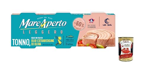 Mare Aperto Tonno Leggero,Thunfisch, nur mit einem Schuss nativem Olivenöl extra und einer Prise Salz ( 3 x 60g Dose) + Italian Gourmet Polpa di Pomodoro 400g Dose von Italian Gourmet E.R.