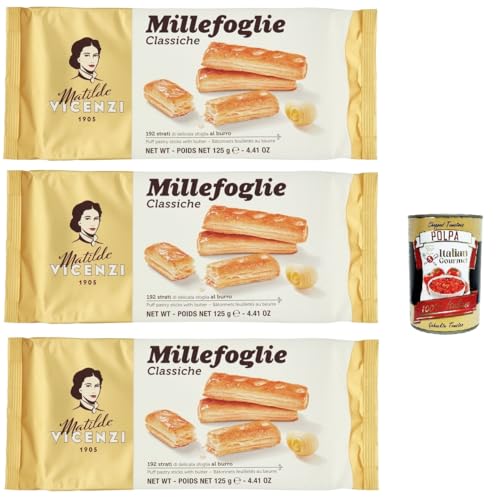 Matilde Vicenzi Millefoglie Classiche, Italienische Blätterteigstangen, zart, leicht und knusprig mit unwiderstehlicher und butterartiger Geschmack! 3x 125g kekse + Italian Gourmet polpa 400g Matilde Vicenzi Millefoglie Classiche, Italienische Blätterteigstangen, zart, leicht und knusprig mit unwiderstehlicher und butterartiger Geschmack! 3x 125g kekse + Italian Gourmet polpa 400g von Italian Gourmet E.R.