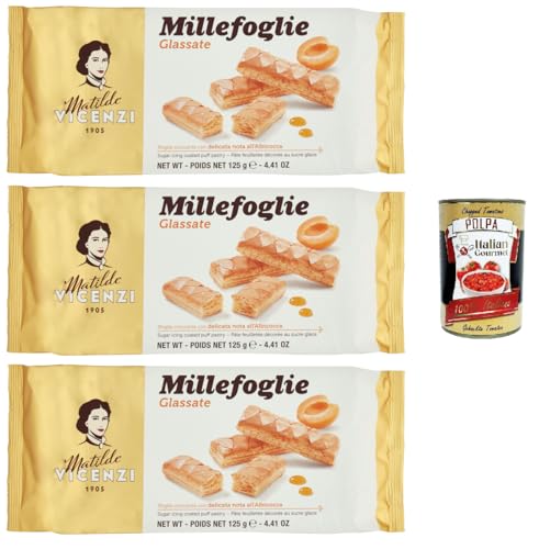 Matilde Vicenzi - Millefoglie D'Italia Glassate, Kekse mit einer exquisiten Glasur des zarten Finishs mit dem Albicocca, 3x 125 g + Italian Gourmet polpa 400g Matilde Vicenzi - Millefoglie D'Italia Glassate, Kekse mit einer exquisiten Glasur des zarten Finishs mit dem Albicocca, 3x 125 g + Italian Gourmet polpa 400g von Italian Gourmet E.R.