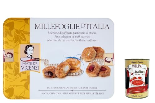 Matilde Vicenzi - Millefoglie di Matilde, Auswahl des raffinierten Gebäcks aus Blätterteig, Bissen und gemischten Donuts in einer eleganten Geschenkbox, 375 Gr + Italian Gourmet polpa 400g Matilde Vicenzi - Millefoglie di Matilde, Auswahl des raffinierten Gebäcks aus Blätterteig, Bissen und gemischten Donuts in einer eleganten Geschenkbox, 375 Gr + Italian Gourmet polpa 400g von Italian Gourmet E.R.