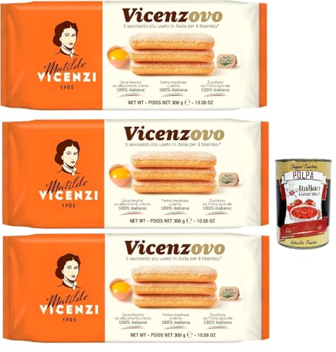 Matilde Vicenzi - Savoiardi Vicenzovo, Traditionelle, einfache und leichte Kekse, hergestellt mit 26% frischen Eiern, Zucker und Mehl, 3x 300 g + Italian Gourmet polpa 400g Matilde Vicenzi - Savoiardi Vicenzovo, Traditionelle, einfache und leichte Kekse, hergestellt mit 26% frischen Eiern, Zucker und Mehl, 3x 300 g + Italian Gourmet polpa 400g von Italian Gourmet E.R.