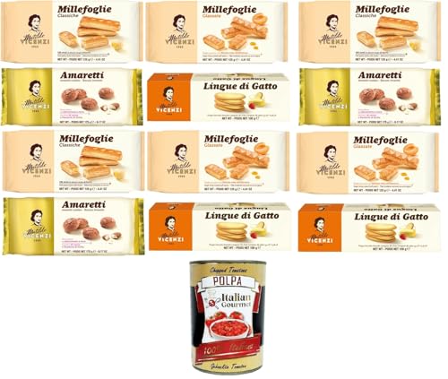 Matilde Vicenzi Testpaket Kekse Millefoglie Classiche, Milefoglie Glassate,Lingue di Gatto, Amaretti 3x175gr 6x125gr 3x 100gr +Italian Gourmet Polpa di Pomodoro 400gr Matilde Vicenzi Testpaket Kekse Millefoglie Classiche, Milefoglie Glassate,Lingue di Gatto, Amaretti 3x175gr 6x125gr 3x 100gr +Italian Gourmet Polpa di Pomodoro 400gr von Italian Gourmet E.R.