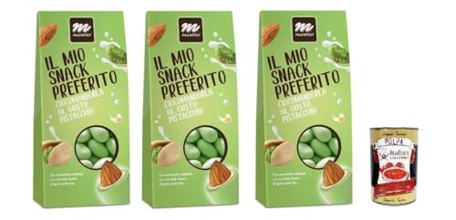 Maxtris Sacchetto Pistacchio, Konfetti Pistazie, gerösteter Mandel mit weißer Schokolade mit Pistazie bedeckt 3x 150g + Italian Gourmet polpa 400g von Italian Gourmet E.R.