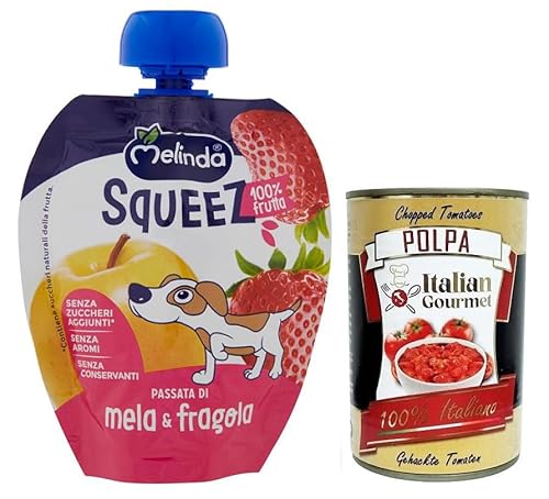 Melinda Mela Fragola Squeez 100% Frucht,Apfel- und Erdbeerpüree,Obst zum Auspressen,90g + Italian Gourmet Polpa di Pomodoro 400g Dose Melinda Mela Fragola Squeez 100% Frucht,Apfel- und Erdbeerpüree,Obst zum Auspressen,90g + Italian Gourmet Polpa di Pomodoro 400g Dose von Italian Gourmet E.R.