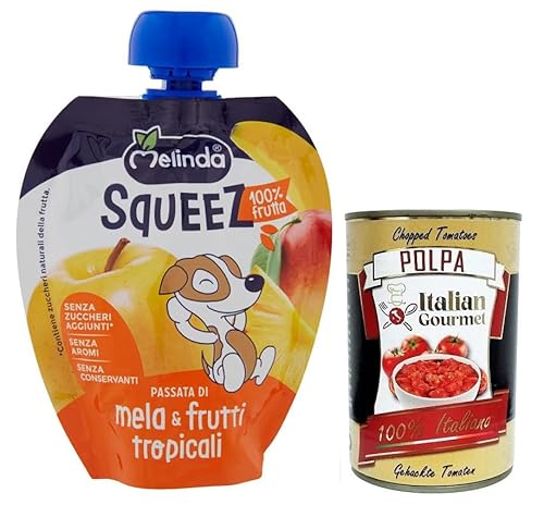 Melinda Mela & Frutti Tropicali Squeez 100% Frucht,Apfel- und Tropisches Fruchtpüree,Obst zum Auspressen,90g + Italian Gourmet Polpa di Pomodoro 400g Dose Melinda Mela & Frutti Tropicali Squeez 100% Frucht,Apfel- und Tropisches Fruchtpüree,Obst zum Auspressen,90g + Italian Gourmet Polpa di Pomodoro 400g Dose von Italian Gourmet E.R.