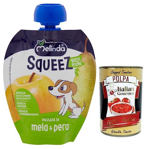 Melinda Passata di Mela & Pera,Squeez 100% Frucht,Apfel- und Birnenpüree,Obst zum Auspressen,90g + Italian Gourmet Polpa di Pomodoro 400g Dose Melinda Passata di Mela & Pera,Squeez 100% Frucht,Apfel- und Birnenpüree,Obst zum Auspressen,90g + Italian Gourmet Polpa di Pomodoro 400g Dose von Italian Gourmet E.R.