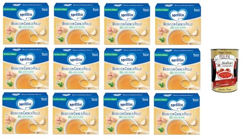 Mellin Brodo con carne di pollo 100% Gusto Delicato, per tutta la famiglia Brühe mit Hühnerfleisch 100% delikater Geschmack, für die ganze Familie 12x50gr + Italian Gourmet polpa 400g Mellin Brodo con carne di pollo 100% Gusto Delicato, per tutta la famiglia Brühe mit Hühnerfleisch 100% delikater Geschmack, für die ganze Familie 12x50gr + Italian Gourmet polpa 400g von Italian Gourmet E.R.