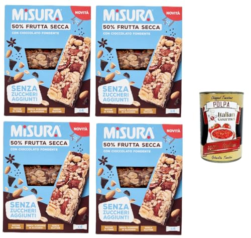 Misura Barretta con Frutta Secca e Cioccolato Fondente Riegel mit Trockenfrüchten und dunkler Schokolade | Ohne Zuckerzusatz 4x120gr+ Italian Gourmet polpa 400g Misura Barretta con Frutta Secca e Cioccolato Fondente Riegel mit Trockenfrüchten und dunkler Schokolade | Ohne Zuckerzusatz 4x120gr+ Italian Gourmet polpa 400g von Italian Gourmet E.R.