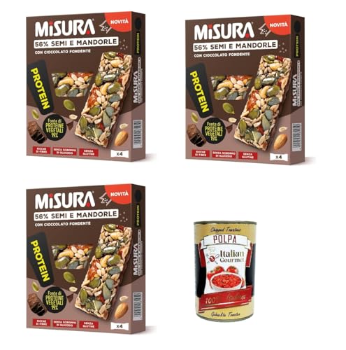 Misura Protein Bar, Mit Samen, Mandeln und dunkler Schokolade, 3x 120g, Reich an Ballaststoffen und Gemüseproteinen + Italian Gourmet polpa 400g von Italian Gourmet E.R.