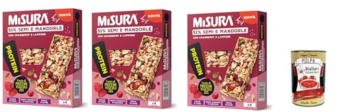 Misura Protein Bar, mit Kernen, Mandeln, Preiselbeeren und Himbeeren, 3x 120g, Reich an Ballaststoffen und Gemüseproteinen + Italian Gourmet polpa 400g Misura Protein Bar, mit Kernen, Mandeln, Preiselbeeren und Himbeeren, 3x 120g, Reich an Ballaststoffen und Gemüseproteinen + Italian Gourmet polpa 400g von Italian Gourmet E.R.