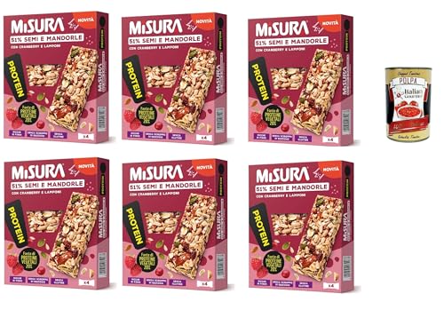 Misura Protein Bar, mit Kernen, Mandeln, Preiselbeeren und Himbeeren, 6x 120g, Reich an Ballaststoffen und Gemüseproteinen + Italian Gourmet polpa 400g Misura Protein Bar, mit Kernen, Mandeln, Preiselbeeren und Himbeeren, 6x 120g, Reich an Ballaststoffen und Gemüseproteinen + Italian Gourmet polpa 400g von Italian Gourmet E.R.