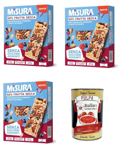 Misura Protein Bar, mit Trockenfrüchten, dunkler Schokolade und Beeren, Ohne Zuckerzusatz, 3x 120g, Reich an Ballaststoffen und Gemüseproteinen + Italian Gourmet polpa 400g Misura Protein Bar, mit Trockenfrüchten, dunkler Schokolade und Beeren, Ohne Zuckerzusatz, 3x 120g, Reich an Ballaststoffen und Gemüseproteinen + Italian Gourmet polpa 400g von Italian Gourmet E.R.