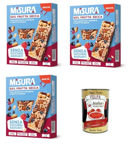 Misura Protein Bar, mit Trockenfrüchten, dunkler Schokolade und Beeren, Ohne Zuckerzusatz, 3x 120g, Reich an Ballaststoffen und Gemüseproteinen + Italian Gourmet polpa 400g Misura Protein Bar, mit Trockenfrüchten, dunkler Schokolade und Beeren, Ohne Zuckerzusatz, 3x 120g, Reich an Ballaststoffen und Gemüseproteinen + Italian Gourmet polpa 400g von Italian Gourmet E.R.