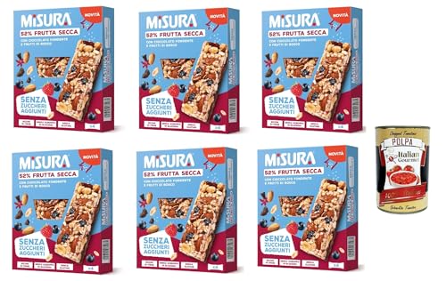 Misura Protein Bar, mit Trockenfrüchten, dunkler Schokolade und Beeren, Ohne Zuckerzusatz, 6x 120g, Reich an Ballaststoffen und Gemüseproteinen + Italian Gourmet polpa 400g Misura Protein Bar, mit Trockenfrüchten, dunkler Schokolade und Beeren, Ohne Zuckerzusatz, 6x 120g, Reich an Ballaststoffen und Gemüseproteinen + Italian Gourmet polpa 400g von Italian Gourmet E.R.
