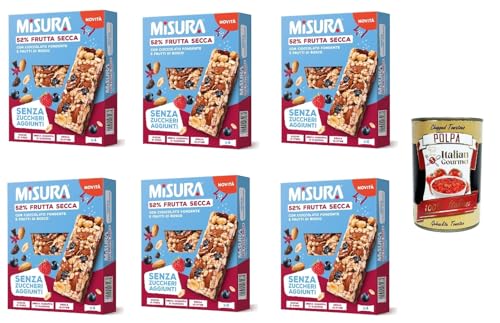 Misura Protein Bar, mit Trockenfrüchten, dunkler Schokolade und Beeren, Ohne Zuckerzusatz, 6x 120g, Reich an Ballaststoffen und Gemüseproteinen + Italian Gourmet polpa 400g Misura Protein Bar, mit Trockenfrüchten, dunkler Schokolade und Beeren, Ohne Zuckerzusatz, 6x 120g, Reich an Ballaststoffen und Gemüseproteinen + Italian Gourmet polpa 400g von Italian Gourmet E.R.