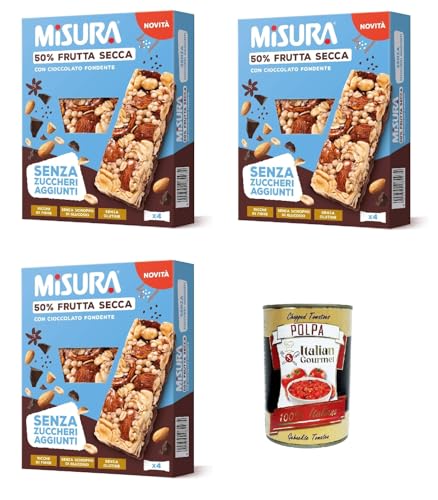 Misura Protein Bar, mit Trockenfrüchten und dunkler Schokolade, Ohne Zuckerzusatz, 3x 120g, Reich an Ballaststoffen und Gemüseproteinen + Italian Gourmet polpa 400g Misura Protein Bar, mit Trockenfrüchten und dunkler Schokolade, Ohne Zuckerzusatz, 3x 120g, Reich an Ballaststoffen und Gemüseproteinen + Italian Gourmet polpa 400g von Italian Gourmet E.R.