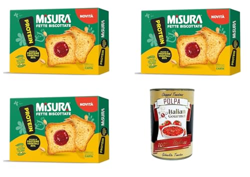 Misura Protein Fette Biscottate, Zwieback Reich an Ballaststoffen und Gemüseproteinen, 3x 320 g + Italian Gourmet polpa 400g Misura Protein Fette Biscottate, Zwieback Reich an Ballaststoffen und Gemüseproteinen, 3x 320 g + Italian Gourmet polpa 400g von Italian Gourmet E.R.