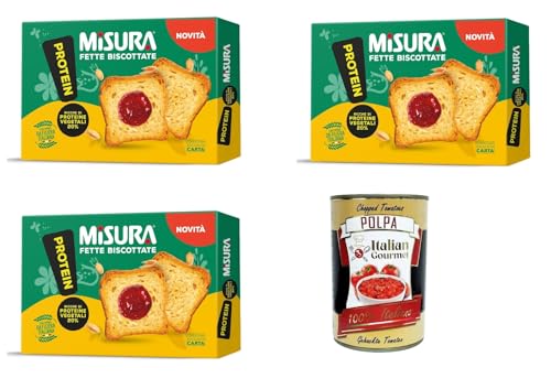 Misura Protein Fette Biscottate, Zwieback Reich an Ballaststoffen und Gemüseproteinen, 3x 320 g + Italian Gourmet polpa 400g von Italian Gourmet E.R.