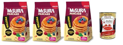 Misura Protein Pancake, Proteinreiche Pfannkuchen, 3x 200g Packung, Jede Packung enthält 8 Einzelportionen, zum Verzehr bereit + Italian Gourmet polpa 400g von Italian Gourmet E.R.