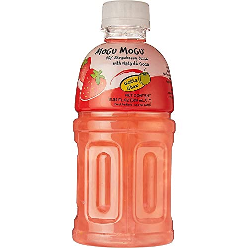 Mogu Mogu Fragola Drink Getränk mit Erdbeergeschmack und Nata de Coco Einweg-PET-Flasche 320ml von Italian Gourmet E.R.