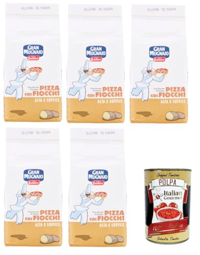 Molino Spadoni Gran Mugnaio Pizza Coi Fiocchi-mit Kartoffelflocken, Pizzamischung mit allen Zutaten für eine tiefe und weiche Pizza 5x 1000gr + Italian Gourmet polpa 400g Molino Spadoni Gran Mugnaio Pizza Coi Fiocchi-mit Kartoffelflocken, Pizzamischung mit allen Zutaten für eine tiefe und weiche Pizza 5x 1000gr + Italian Gourmet polpa 400g von Italian Gourmet E.R.