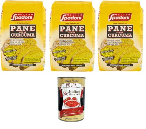 Molino Spadoni Kurkuma-Brotmischung mit Sonnenblumenkernen, schwarzen Leinsamen, Dinkel und Haferkleie 3x 1kg + Italian Gourmet polpa 400g Molino Spadoni Kurkuma-Brotmischung mit Sonnenblumenkernen, schwarzen Leinsamen, Dinkel und Haferkleie 3x 1kg + Italian Gourmet polpa 400g von Italian Gourmet E.R.