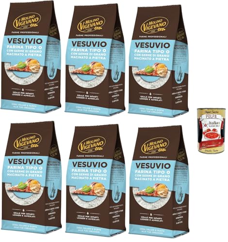Molino Vigevano Farina Typ "0" Mehl, Vesuvio für hohe, weiche neapolitanische Pizza. 6 Packung mit 500 g + Italian Gourmet polpa 400g Molino Vigevano Farina Typ "0" Mehl, Vesuvio für hohe, weiche neapolitanische Pizza. 6 Packung mit 500 g + Italian Gourmet polpa 400g von Italian Gourmet E.R.