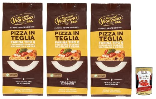 Molino Vigevano Farine Professionali Pizza in Teglia, Mehltyp "0" für Pizzen in der Pfanne, Professionelle Mehl 3x 500 g + Italian Gourmet polpa 400g Molino Vigevano Farine Professionali Pizza in Teglia, Mehltyp "0" für Pizzen in der Pfanne, Professionelle Mehl 3x 500 g + Italian Gourmet polpa 400g von Italian Gourmet E.R.