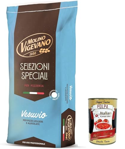 Molino Vigevano Veusvio, Mehl "Typ 0", Langer Sauerteig, ideal für neapolitanische Pizza, professionelle Mehl. Packung von 10 kg + italian Gourmet polpa 400g von Italian Gourmet E.R.