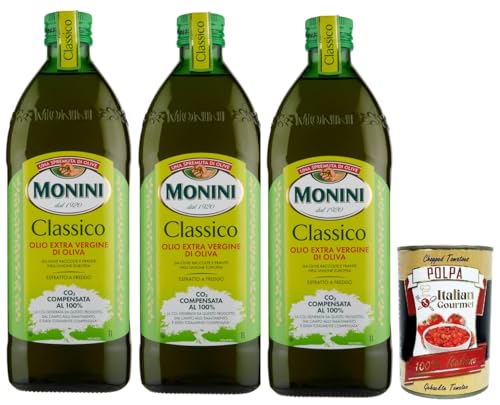 Monini Classico Olio Extra Vergine di Oliva, Extra Natives Olivenöl, Hochwertiges natives Olivenöl extra, das durch mechanische Verfahren aus Oliven gewonnen wird, 3x 1L + Italian Gourmet polpa 400g Monini Classico Olio Extra Vergine di Oliva, Extra Natives Olivenöl, Hochwertiges natives Olivenöl extra, das durch mechanische Verfahren aus Oliven gewonnen wird, 3x 1L + Italian Gourmet polpa 400g von Italian Gourmet E.R.