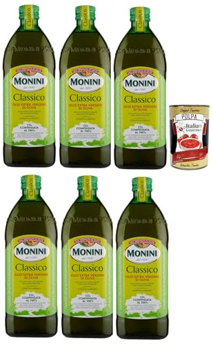 Monini Classico Olio Extra Vergine di Oliva, Extra Natives Olivenöl, Hochwertiges natives Olivenöl extra, das durch mechanische Verfahren aus Oliven gewonnen wird, 6x 1L + Italian Gourmet polpa 400g Monini Classico Olio Extra Vergine di Oliva, Extra Natives Olivenöl, Hochwertiges natives Olivenöl extra, das durch mechanische Verfahren aus Oliven gewonnen wird, 6x 1L + Italian Gourmet polpa 400g von Italian Gourmet E.R.