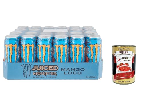 Monster Energy Mango Loco - koffeinhaltiger Energy Drink mit tropischem Fruchtgeschmack aus Mango, Guave und Ananas - in praktischen Einweg Dosen (24 x 500 ml) + Italian Gourmet polpa 400g von Italian Gourmet E.R.