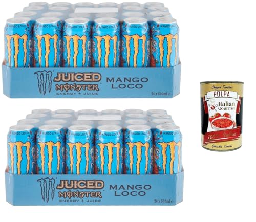 Monster Energy Mango Loco - koffeinhaltiger Energy Drink mit tropischem Fruchtgeschmack aus Mango, Guave und Ananas - in praktischen Einweg Dosen (48 x 500 ml) + Italian Gourmet polpa 400g von Italian Gourmet E.R.