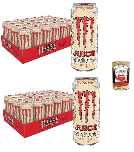 Monster Energy Pacific Punch - koffeinhaltiger Energy Drink mit erfrischendem Punsch-Geschmack aus Himbeere, Guave und Kirsche - in praktischen Einweg Dosen (48 x 500 ml) + Italian Gourmet polpa 400g von Italian Gourmet E.R.