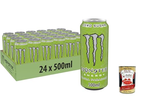 Monster Energy Ultra Paradise - koffeinhaltiger Energy Drink mit Kombination aus Apfel, Kiwi und Gurke - ohne Zucker und ohne Kalorien - in Dosen (24 x 500 ml) + Italian Gourmet polpa 400g von Italian Gourmet E.R.