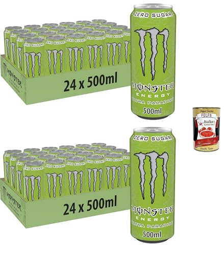 Monster Energy Ultra Paradise - koffeinhaltiger Energy Drink mit Kombination aus Apfel, Kiwi und Gurke - ohne Zucker und ohne Kalorien - in Dosen (48 x 500 ml) + Italian Gourmet polpa 400g von Italian Gourmet E.R.