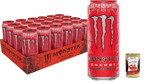 Monster Energy Ultra Red - koffeinhaltiger Energy Drink mit Geschmack aus roten Früchten - ohne Zucker und ohne Kalorien - in praktischen Einweg Dosen (24 x 500 ml) + Italian Gourmet polpa 400g von Italian Gourmet E.R.